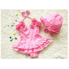 Pink Little Girl′s Ruffled New Swimsuit